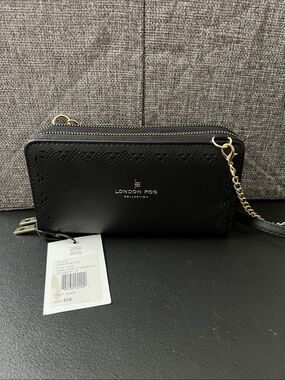London Fog Black Wallet Crossbody with Gold Chain Accent